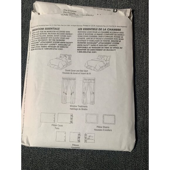 McCall's Home Decorating Pattern #3556 - Duvet Cover Bed Skirt Pillow Cases Sham - Picture 2 of 2